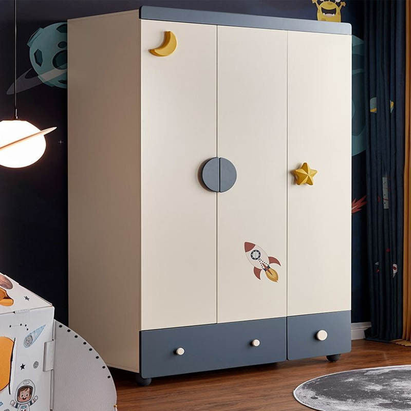 Wood Modern Simplicity Kids Closet Home Small Bedroom 3 Doors Prefabricated Wardrobe Cabinet