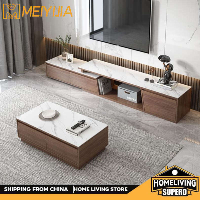 Modern Stone Coffee Table Combo Living Room Light Luxury Stretch Shelf TV Cabinet