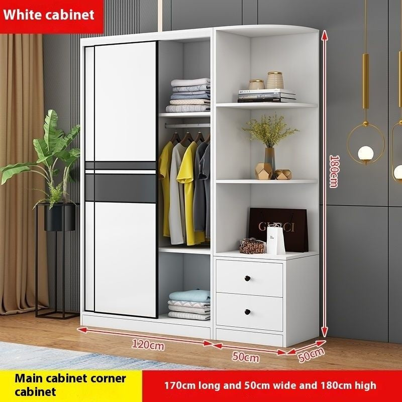 Solid wood home bedroom sliding door large wardrobe simple modern cabinet