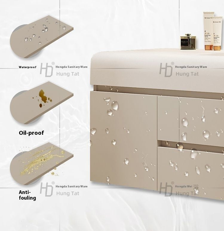 QW- Cream Color Storage Smart Glass Cabinet Bathroom Stone Basin