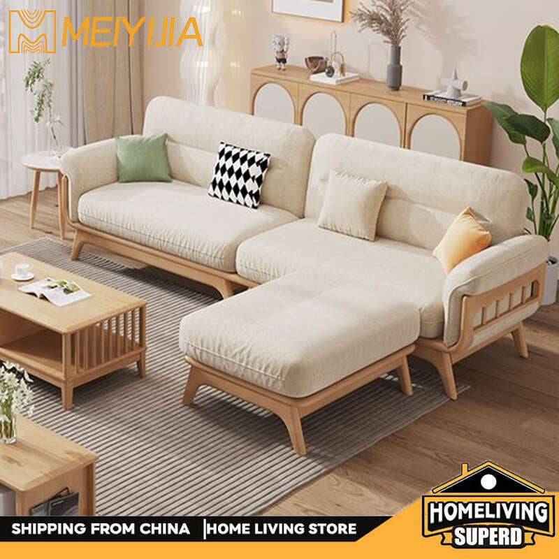 Nordic Solid Wood Cream Combination Japanese Style Simple Modern Entry Living Room Four Sofa