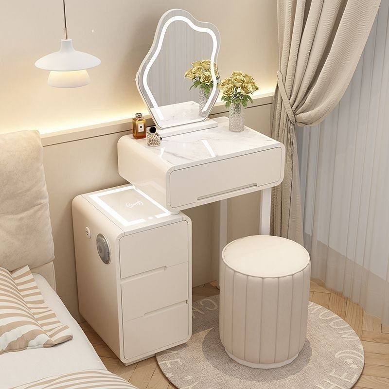 Modern Simple Bedroom Small Style Solid Wood Cream Wind Dressing Table with Smart Cabinet Mirror Chair
