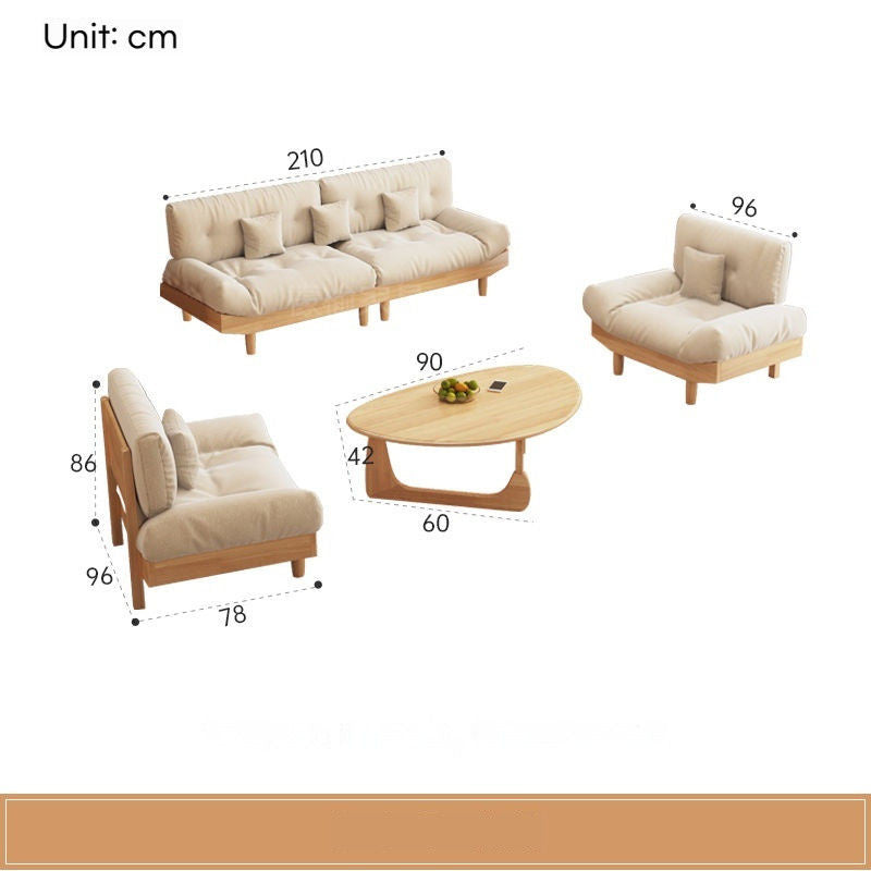 Nordic Full Set Solid Wood Sofa with Cloud Fabric, Simple Modern Living Room for Small Homes
