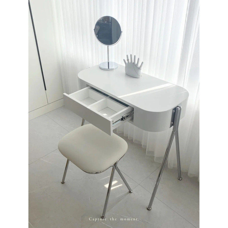 Nordic Light Luxury Simple Small Home Drawer Mirror Dressing Table Solid Wood One Makeup Storage