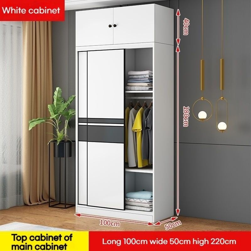 Solid wood home bedroom sliding door large wardrobe simple modern cabinet