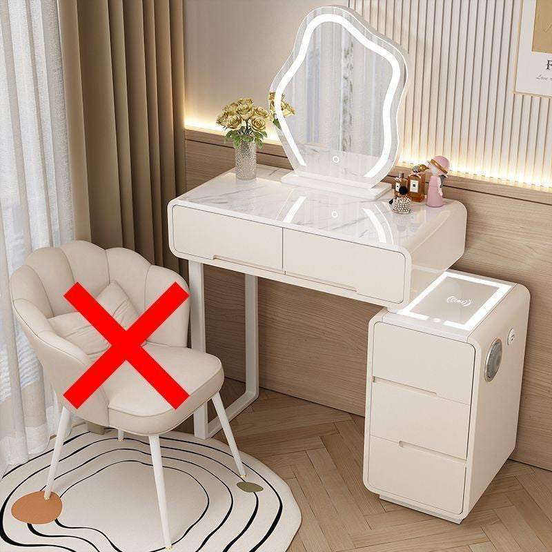 Modern Simple Bedroom Small Style Solid Wood Cream Wind Dressing Table with Smart Cabinet Mirror Chair