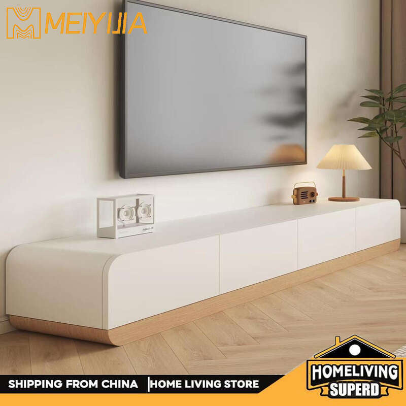Set and coffee table made of solid wood, modern cream style, floor-standing TV cabinet