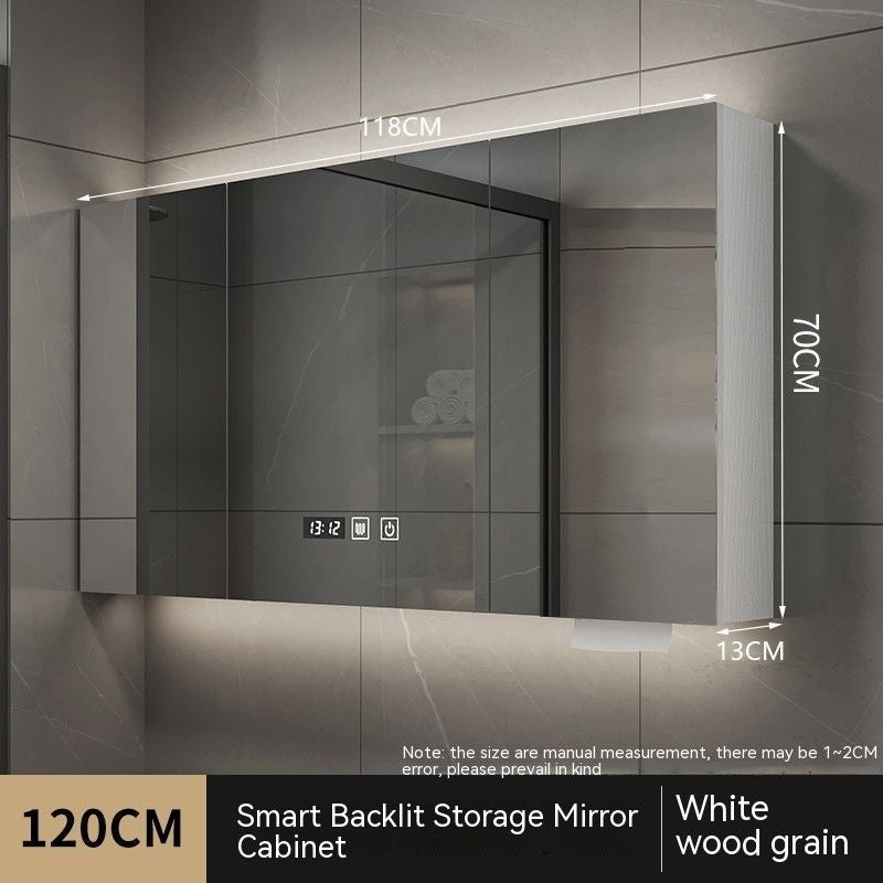 QW- Smart Solid Wood Wall Mounted Bathroom Mirror Storage Cabinet