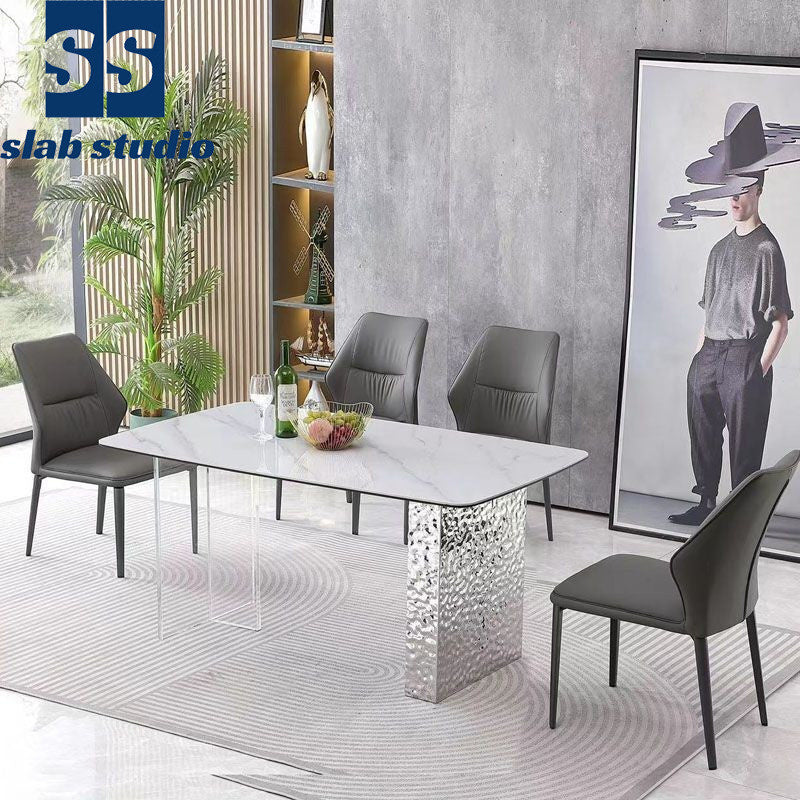 Floating Granite Dining Table/Bar Island with Acrylic and Stainless Steel Base, Water Wave Pattern