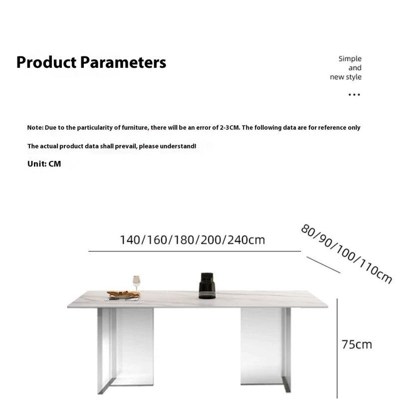 Modern dining table, floating style, minimalist design, acrylic or stone material, square shape, suitable for small homes.