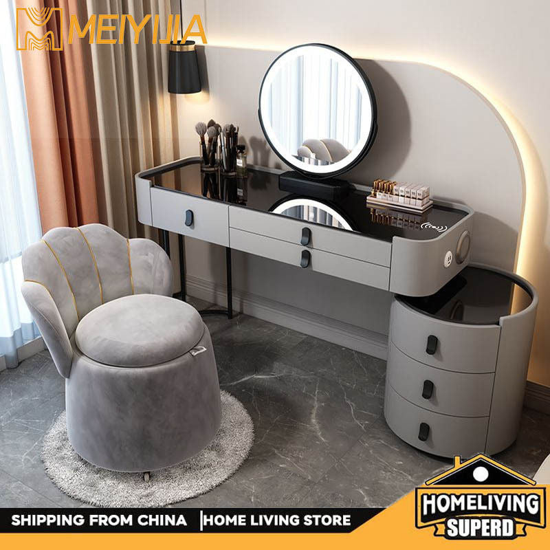 Simple solid wood smart bedroom table, multi-purpose dressing table with mirror, complete set