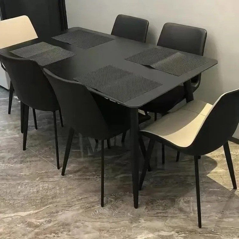 Italian light color elegant black with stone chairs combination modern simple home dining table