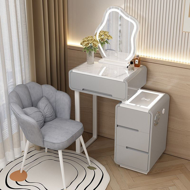 Modern Simple Bedroom Small Style Solid Wood Cream Wind Dressing Table with Smart Cabinet Mirror Chair