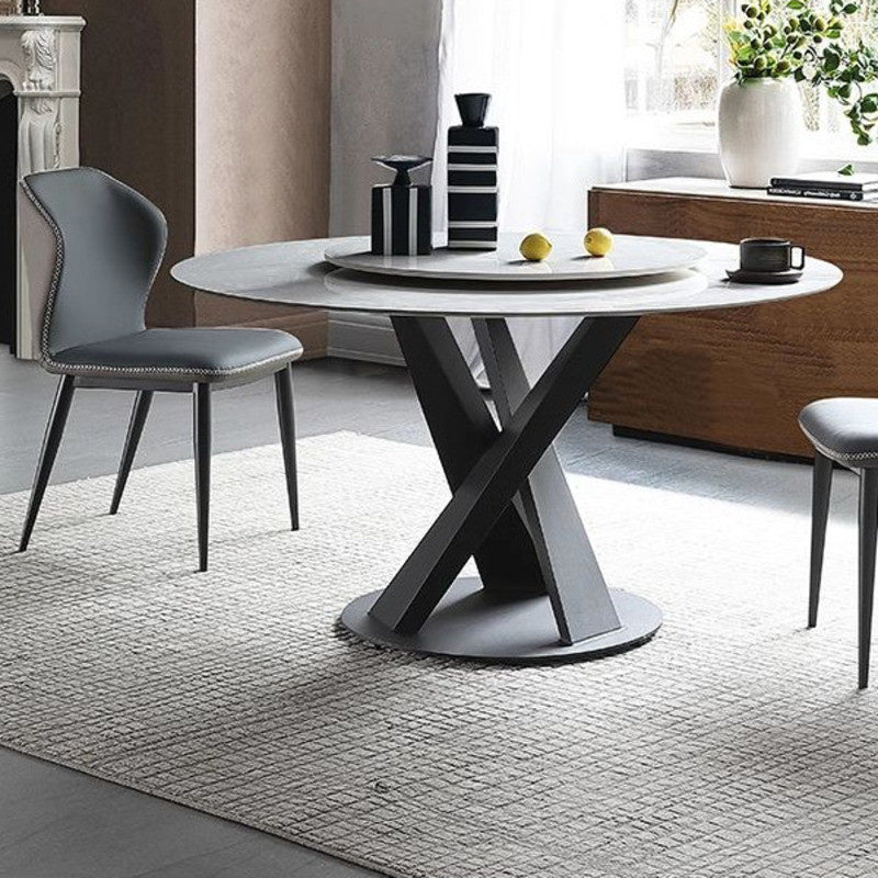 Round Marble Dining with Rotating Base, Italian Style, Elegant Modern Compact Circle Table Set for Home.