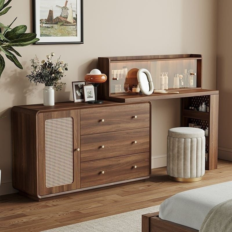 Rattan Woven Round Solid Wood Cabinet One Dressing Table Main Bedroom Corner Foldable