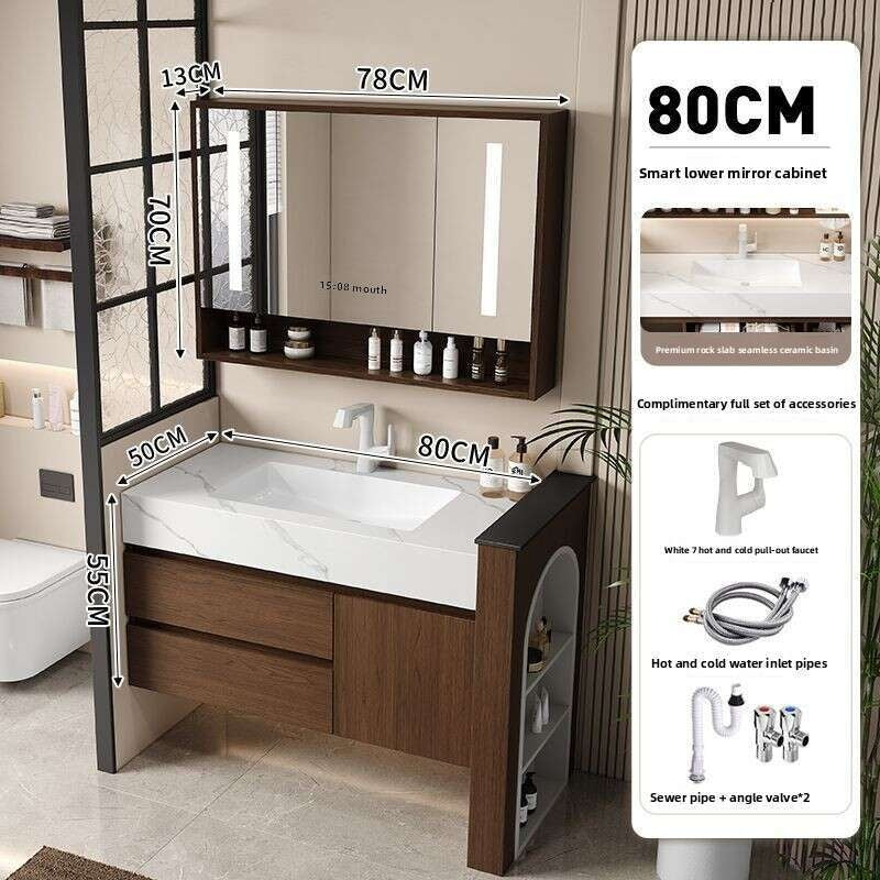 QW- Custom-made Real Wood Storage Smart Mirror Cabinet for Bathroom, Bathroom Sink Set