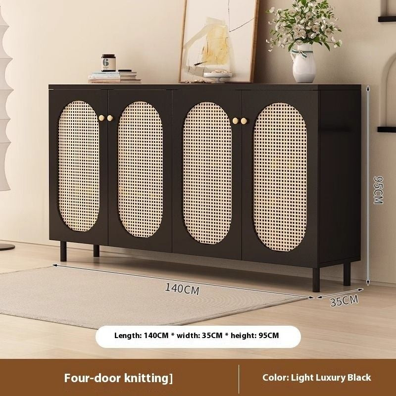 Storage Home Living Room Woven Rattan Door French Food High Capacity Shoe Cabinet
