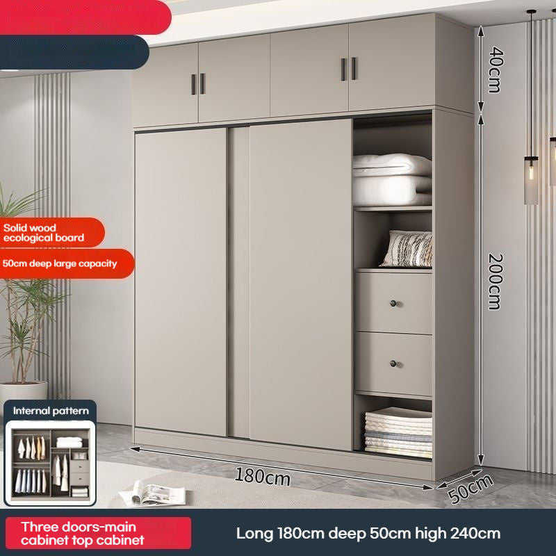 Solid Wood Home Bedroom Cream Wind Small House Modern Simple Multi-size Cabinet Top Side Wardrobe