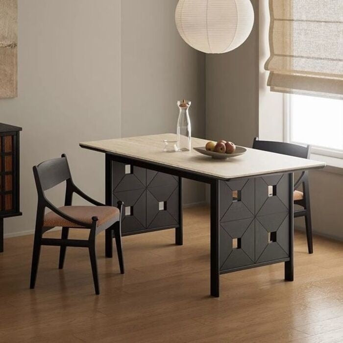 Modern villa square Premium dining table The surface is made of wood and granite. Luxurious style for use in the home.