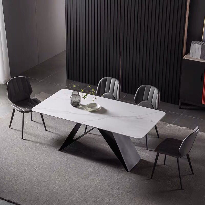 Modern Nordic style dining table set, minimalist chic, with chairs, faux marble table, square shape, suitable for small rooms.