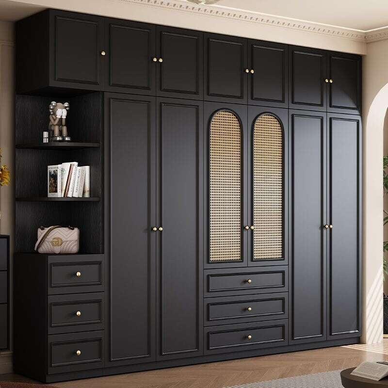 Solid wood Vintage French black For the bedroom american style large wardrobe