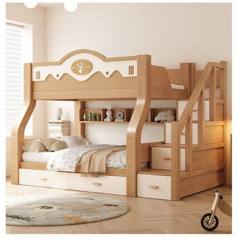Solid Cherry Wood Upper and Lower Children's High Low Combined Bunk Multifunctional Two-layer Bed