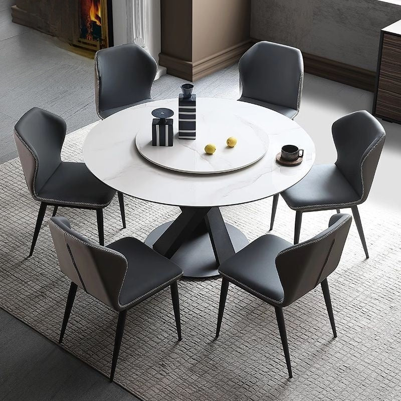 Round Marble Dining with Rotating Base, Italian Style, Elegant Modern Compact Circle Table Set for Home.