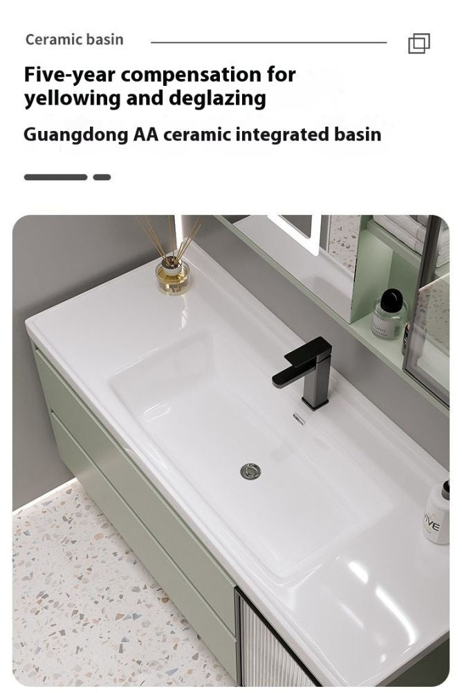 QW- Green Storage Smart Mirror Cabinet Bathroom Sink Set