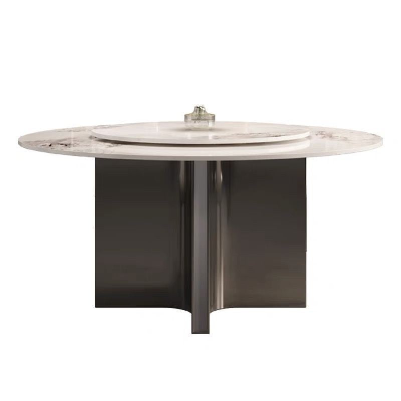 Ready Stock Modern luxury marble round table, compact size, with rotating plate, suitable for small rooms.