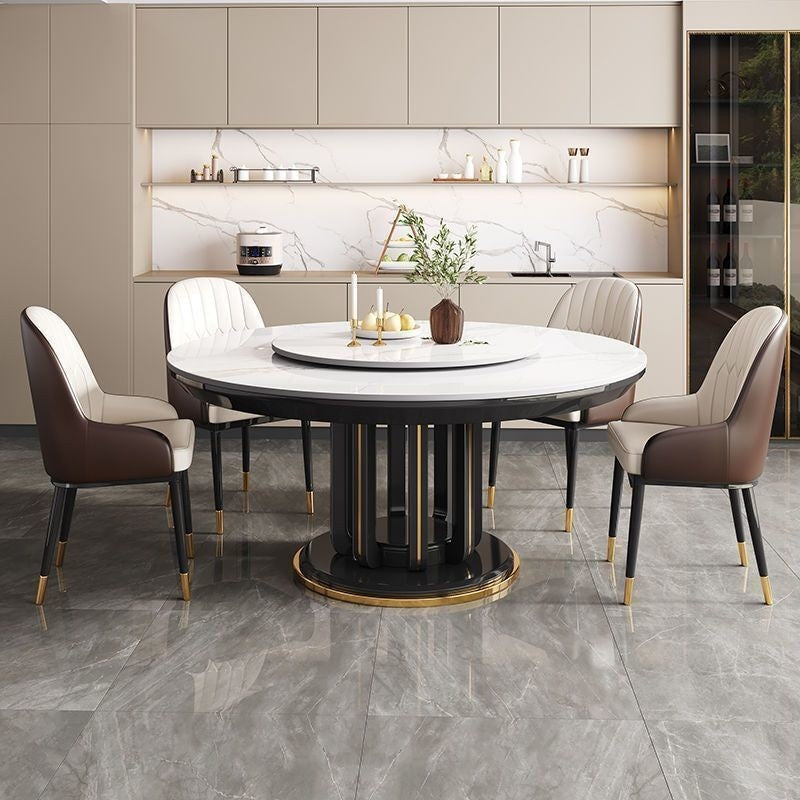 Elegant Italian Style Marble Dining Table Simple, modern, round shape, light and shadow for home use.