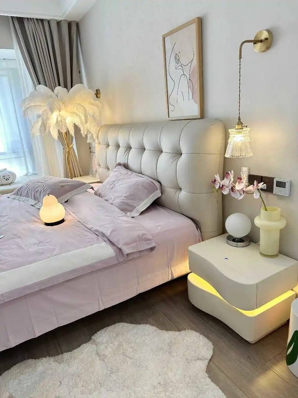 Modern and simple bedside table plus three shelves with multi-purpose light, wind cream.