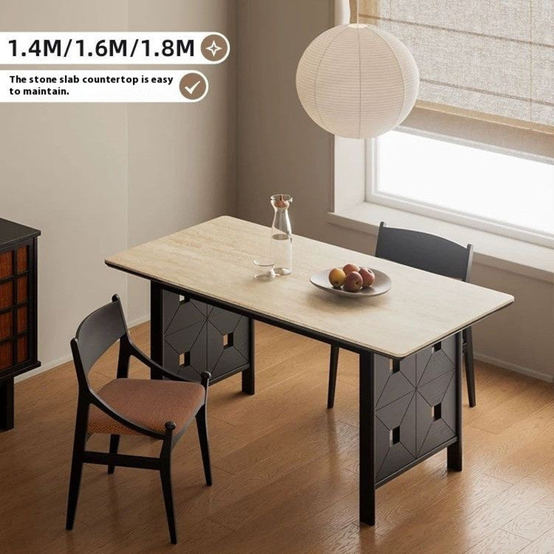 Modern villa square Premium dining table The surface is made of wood and granite. Luxurious style for use in the home.
