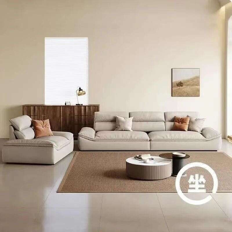 Sailing high living room, Italian luxury leather sofa, light