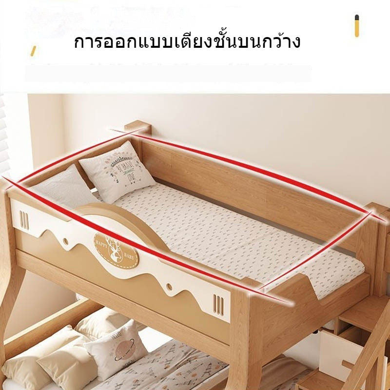 หลังคาไม้บนและล่างเตียงเด็กสูงต่ำรวมเตียงสองชั้นแบบจำนวนมาก