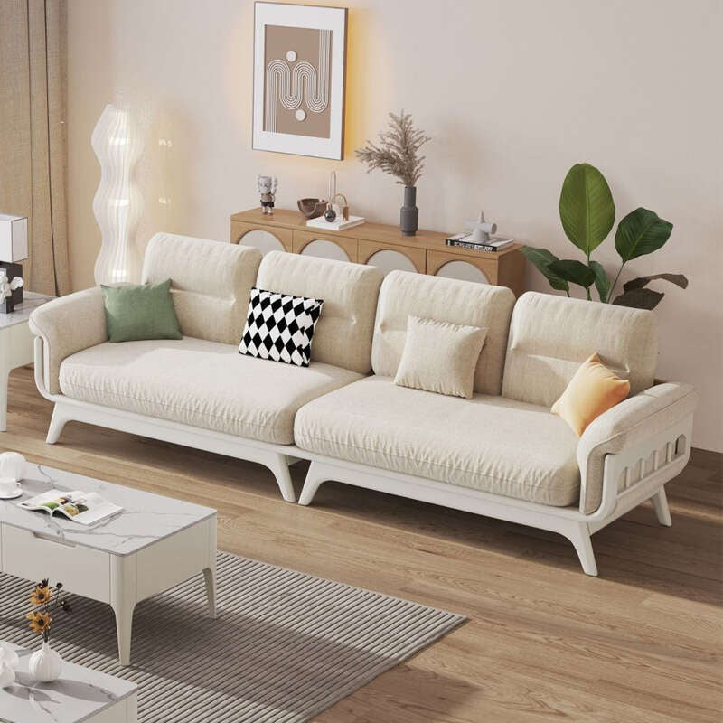 Nordic Solid Wood Cream Combination Japanese Style Simple Modern Entry Living Room Four Sofa