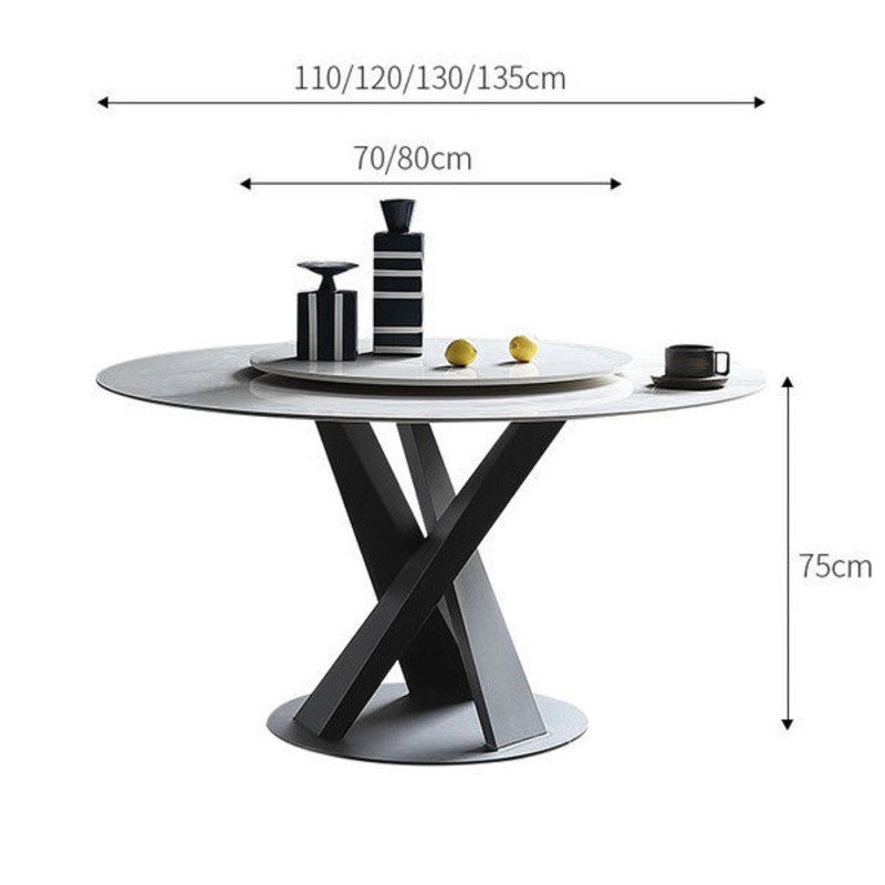 Round Marble Dining with Rotating Base, Italian Style, Elegant Modern Compact Circle Table Set for Home.