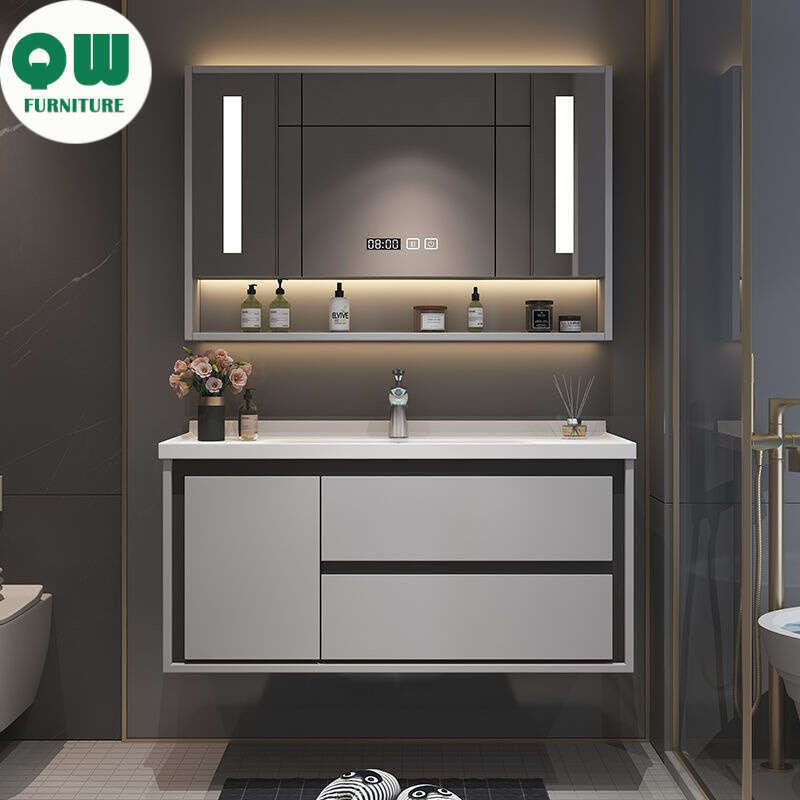 QW- Oak Wood Storage Cabinet Smart Mirror Sink Set in the Bathroom