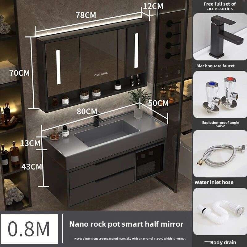 QW- Real Wood Storage Cabinet Smart Mirror in the Bathroom Sink Set