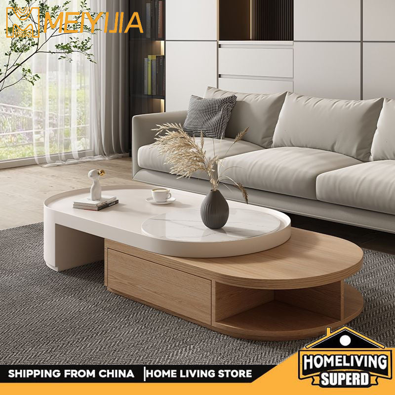 Light Elegant Cream Wind Color Simple Living Room Home Foldable Coffee Rounded Tea Table Eco-Friendly Solid Wood