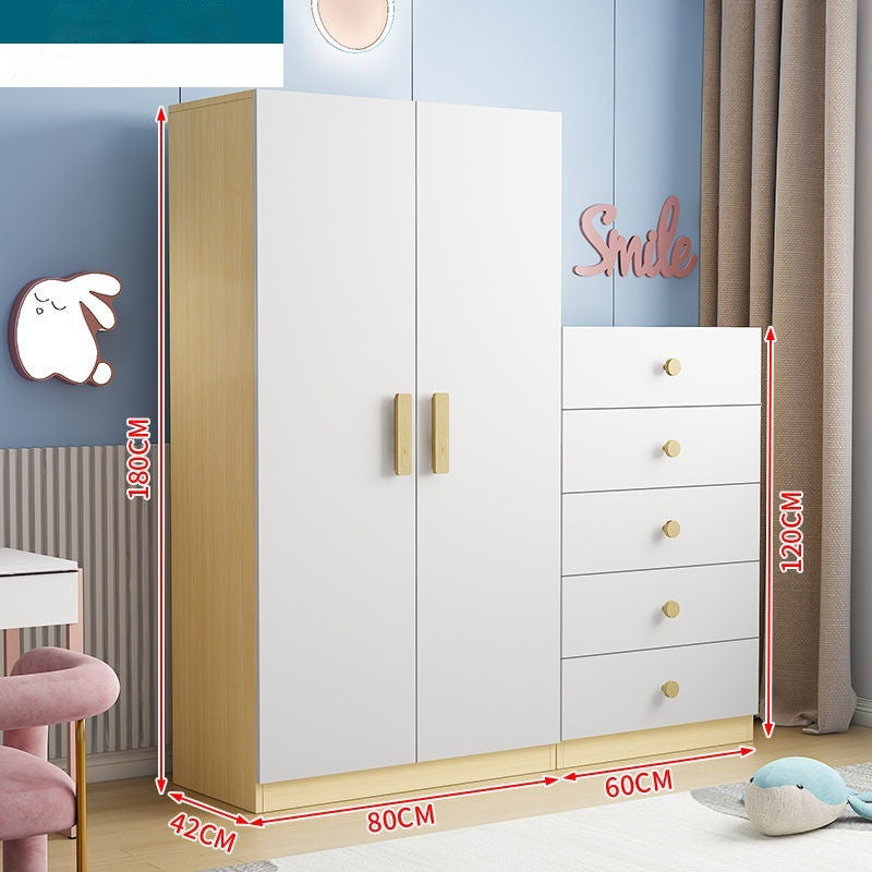 Solid Wood Home Bedroom Modern Baby Children Simple Storage Cabinet with Drawers Wardrobe