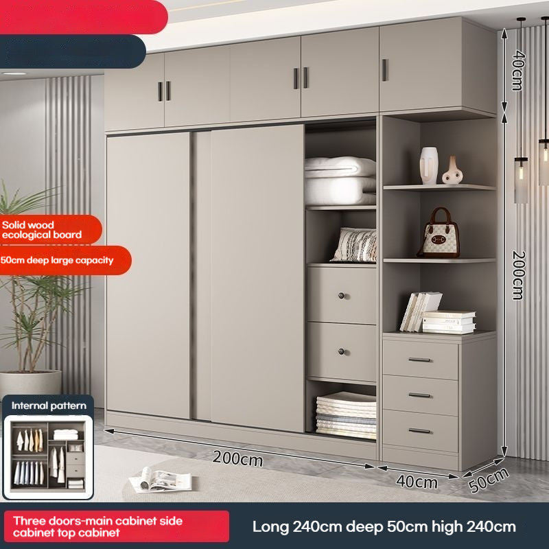 Solid Wood Home Bedroom Cream Wind Small House Modern Simple Multi-size Cabinet Top Side Wardrobe