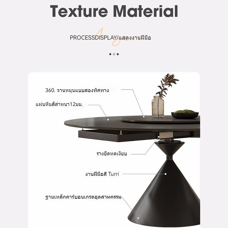 Black Flat Top - Round Turntable Modern Elegant Dining Table Design