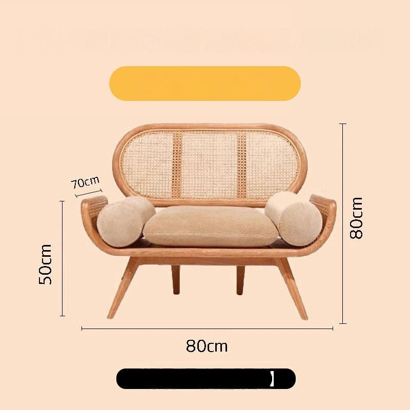French Solid Wood Knitted Sofa Lazy Living Room Rattan Creative Small Indoor Leisure Chair