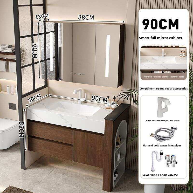 QW- Custom-made Real Wood Storage Smart Mirror Cabinet for Bathroom, Bathroom Sink Set