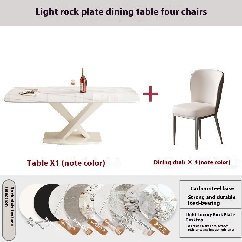 Modern Cream White Stone Table Set with Chairs - Stylish Home Dining Solution