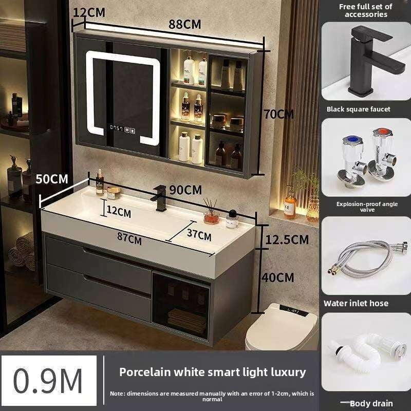 QW- Real Wood Storage Cabinet Smart Mirror in the Bathroom Sink Set