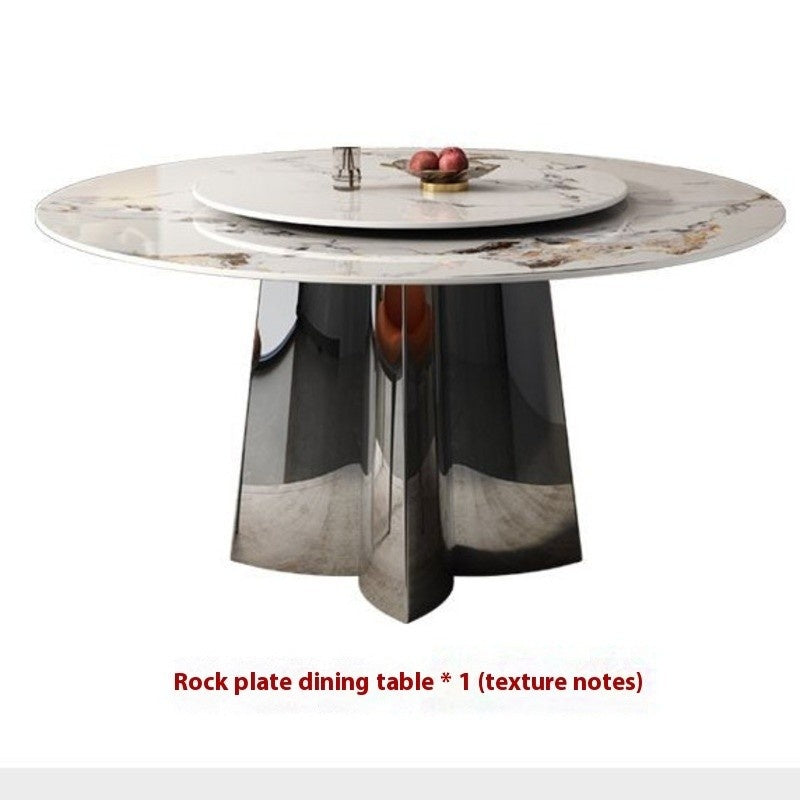 Ready product: Modern marble round dining table set with rotating plate for premium homes and hotels.