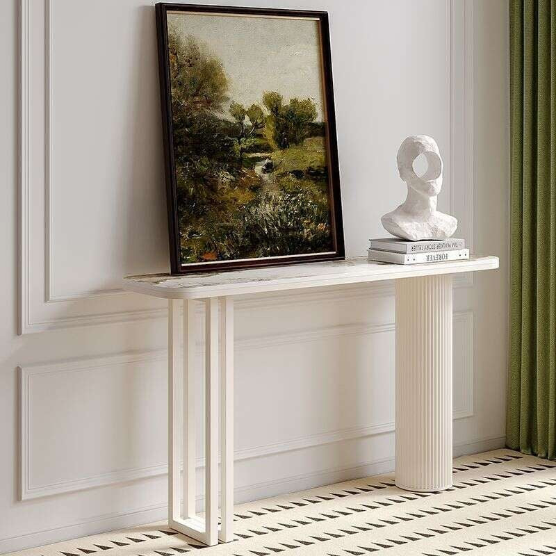 Bar living room divider stone table, metal strip, entrance, Italian style, light luxury square console table.