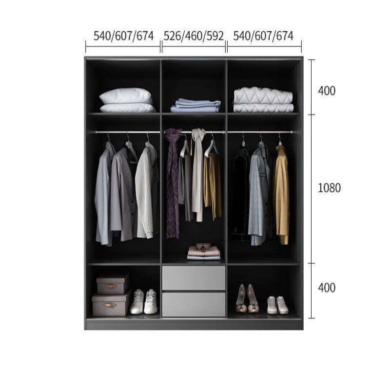 Modern wardrobe with sliding doors, bedroom storage cabinet, three-door hanging wardrobe, large capacity.