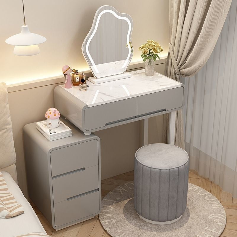 Modern Simple Bedroom Small Style Solid Wood Cream Wind Dressing Table with Smart Cabinet Mirror Chair